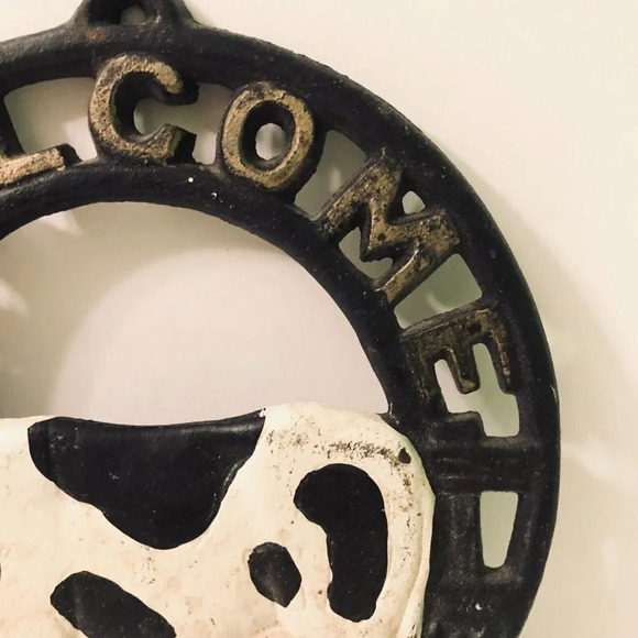 Vtg Cast  Iron Cow Welcome Door Hanger Sign Farmhouse Decor - Picture 14 of 15